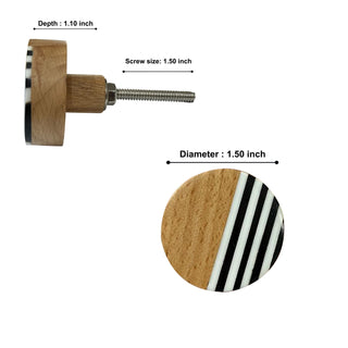 Artistic Wooden Knobs with Black and White Strips (Set of 6)