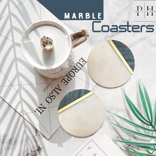 Black and White Marble Coaster with Brass Stirp (Set of 6)