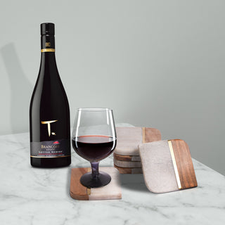 Beige Marble and Wood Coaster (Set of 6)