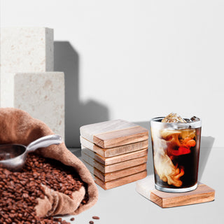 Beige Marble and Wood Coaster (Set of 6)