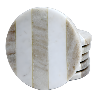 Round Marble Coaster with 3 Beige Stripe (Set of 6)