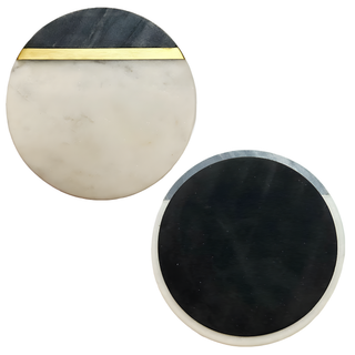 Black and White Marble Coaster with Brass Stirp (Set of 6)