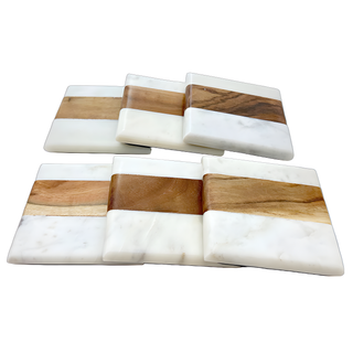 Square Marble and Wood Coaster (Set of 6)