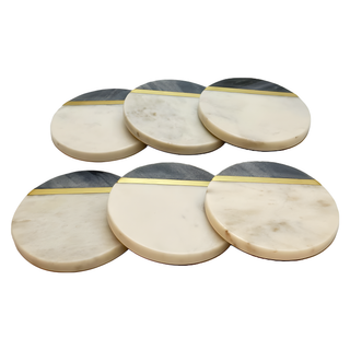 Black and White Marble Coaster with Brass Stirp (Set of 6)