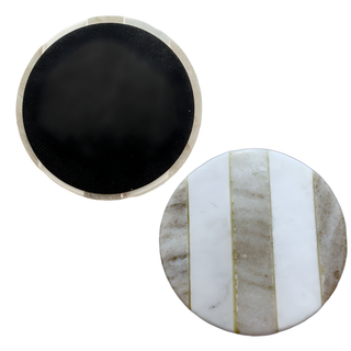 Round Marble Coaster with 3 Beige Stripe (Set of 6)