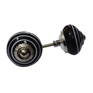 Sihi Black and White Spot Stripe Ceramic Knobs ( Set of 8 )