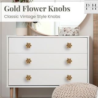 Gold Flower Brass Knobs (Set of 6)