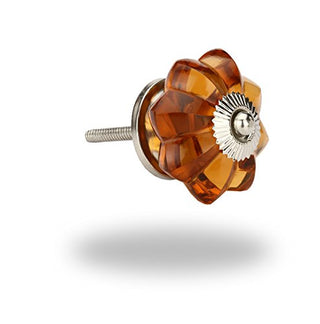 Amber Glass Melon Knobs ( Chrome ) (Set of 6)