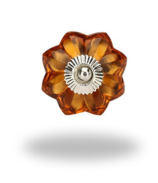 Amber Glass Melon Knobs ( Chrome ) (Set of 6)