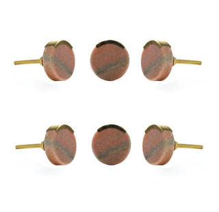 Set Of Six Pink Round Marble Knobs - Perilla Home