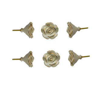 Set Of six Off White Rose Ceramic Knobs - Perilla Home