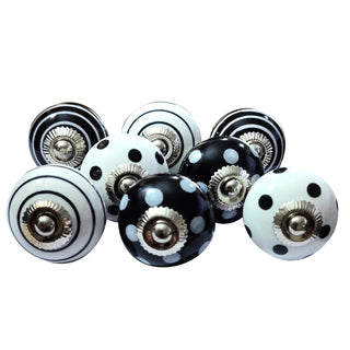Sihi Black and White Spot Stripe Ceramic Knobs ( Set of 8 )