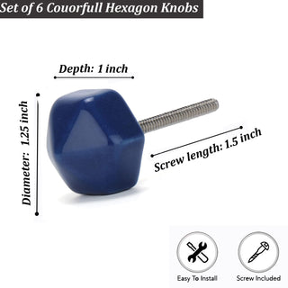 Hexagon Ceramic Small Blue ( Set Of 6 )