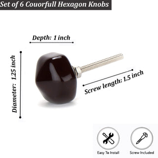 Hexagon Ceramic Small Brown ( Set Of 6 )