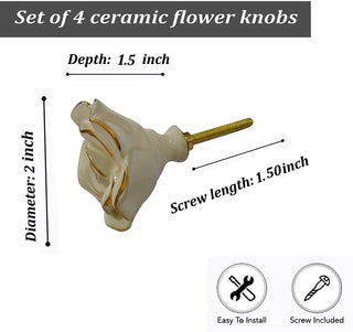 Off White Rose Ceramic Knobs ( Set of 6 )