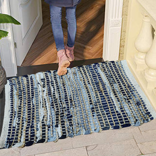 Perilla home Handmade Charcoal grey chindi Doormat  (24 x 36 inch)