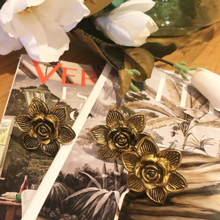 Gold Flower Brass Knobs (Set of 6)