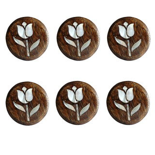 Tulip Flower Wooden Knobs | Mother of Pearl (Set of 6)