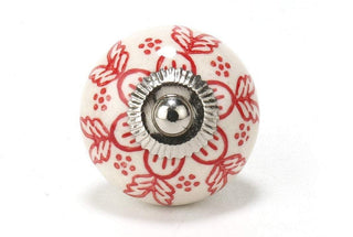 Round Red Printed Ceramic Drawer Knob
