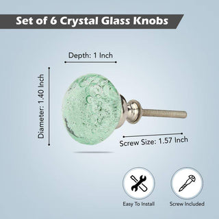 Light Green Bubble Glass Knobs (Set of 6)