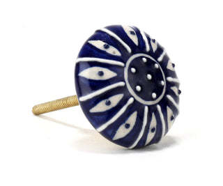 Dark Blue Printed Ceramic Knob Set Of 6 - Perilla Home