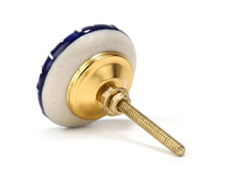 Dark Blue Printed Ceramic Knob Set Of 6 - Perilla Home