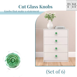 Mint Cut Glass Knobs (Set of 6)