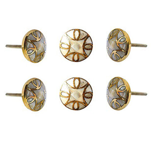 Silver Print Brass Knobs | Mother Of Pearl (Set of 6)