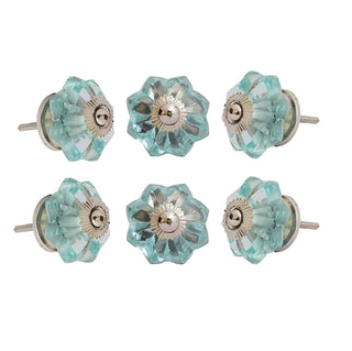 Set Of Six Light Blue Chrome Melon Glass Knobs - Perilla Home