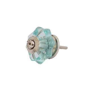 Set Of Six Light Blue Chrome Melon Glass Knobs - Perilla Home