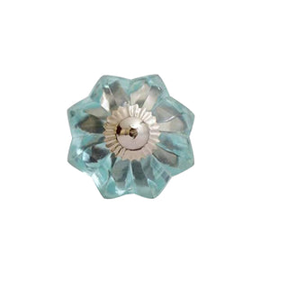 Light Blue Chrome Melon Glass Knobs (Set of 6)
