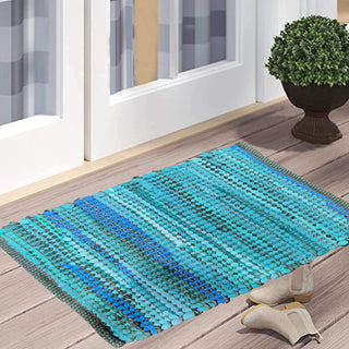 Perilla home Handmade Turquoise chindi Rug (24 x 36 inch)