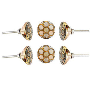 Set Of Six White Print Mother of pearl knobs - Perilla Home